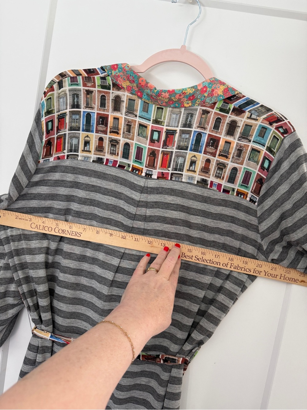 Uncle Frank Ivy Jane Mixed Media Dress Novelty Doors Print Striped Floral Size L - Picture 11 of 11